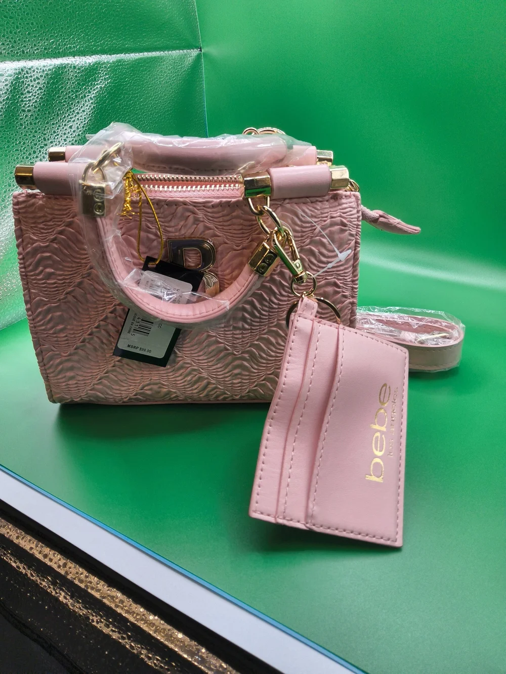 NWT bebe Blush Pink Textured Top-Handle Satchel with Gold Hardware